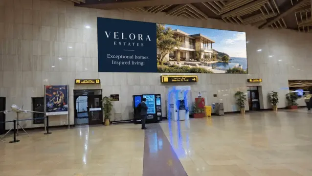HBL PSL on the indoor SMD above JIAP check-in counters